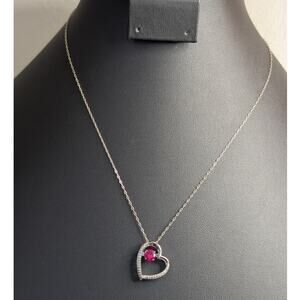 Man Made Moving Ruby Sterling Silver Heart Pendant 18" Necklace